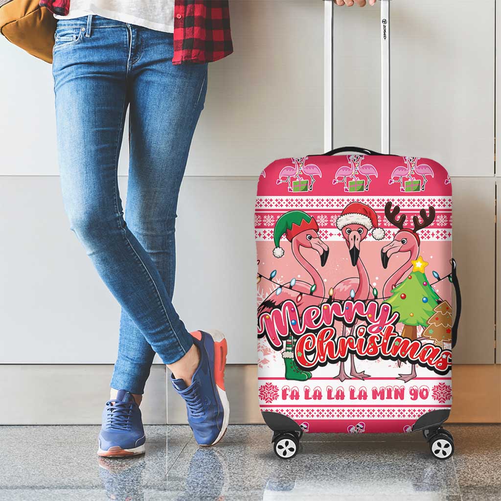 Flamingo Pink Christmas Luggage Cover Fa La La La Min Go - Wonder Print Shop