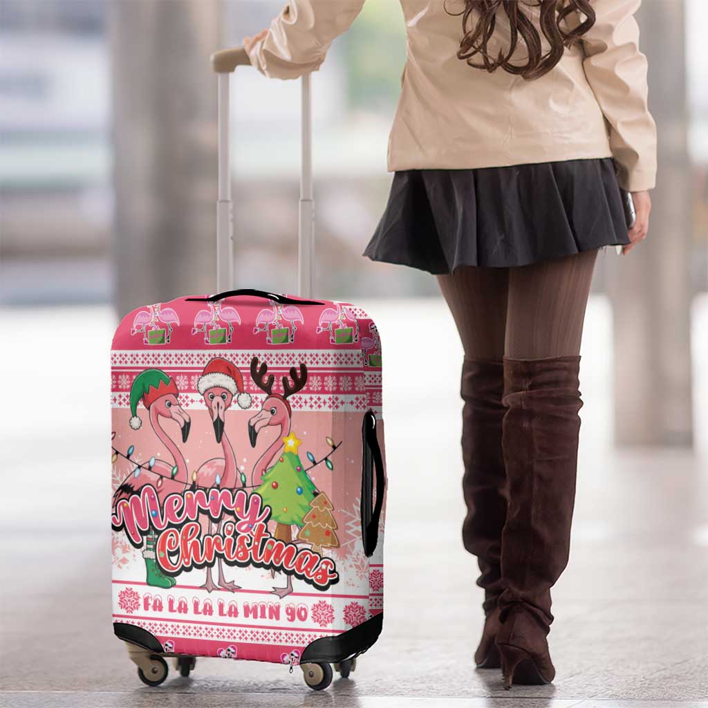 Flamingo Pink Christmas Luggage Cover Fa La La La Min Go - Wonder Print Shop
