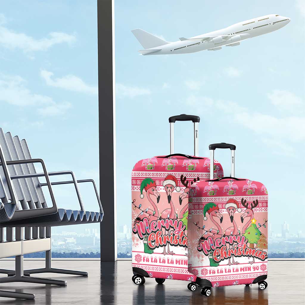 Flamingo Pink Christmas Luggage Cover Fa La La La Min Go - Wonder Print Shop