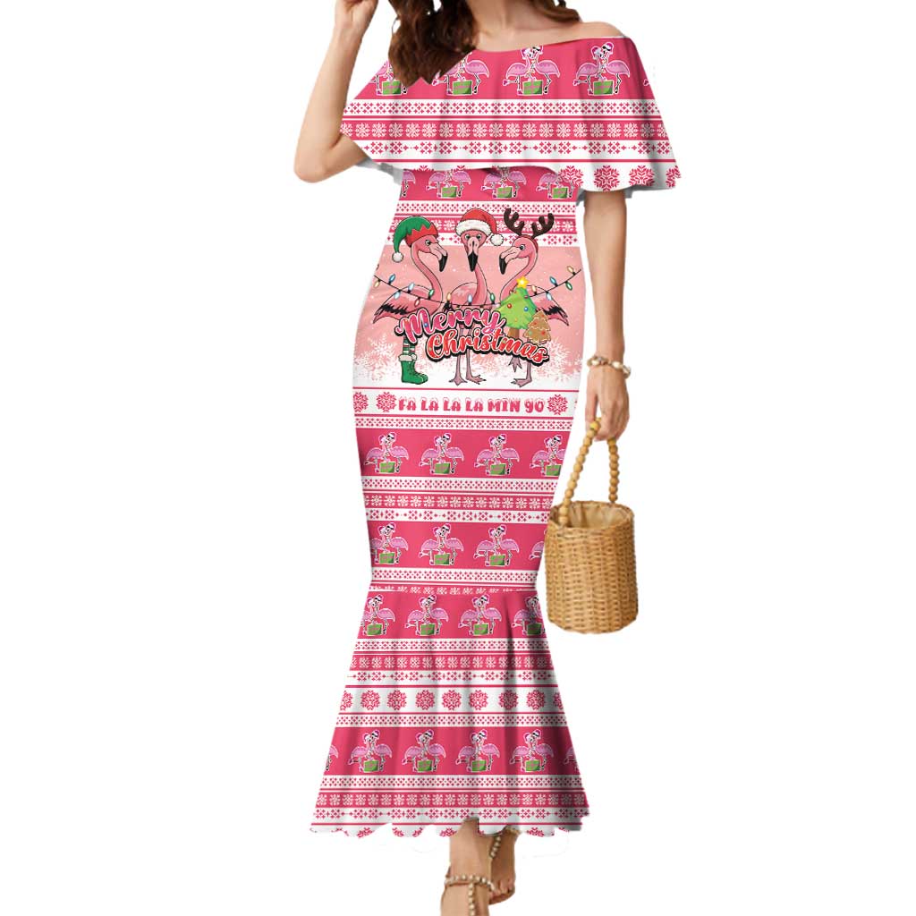 Flamingo Pink Christmas Mermaid Dress Fa La La La Min Go - Wonder Print Shop
