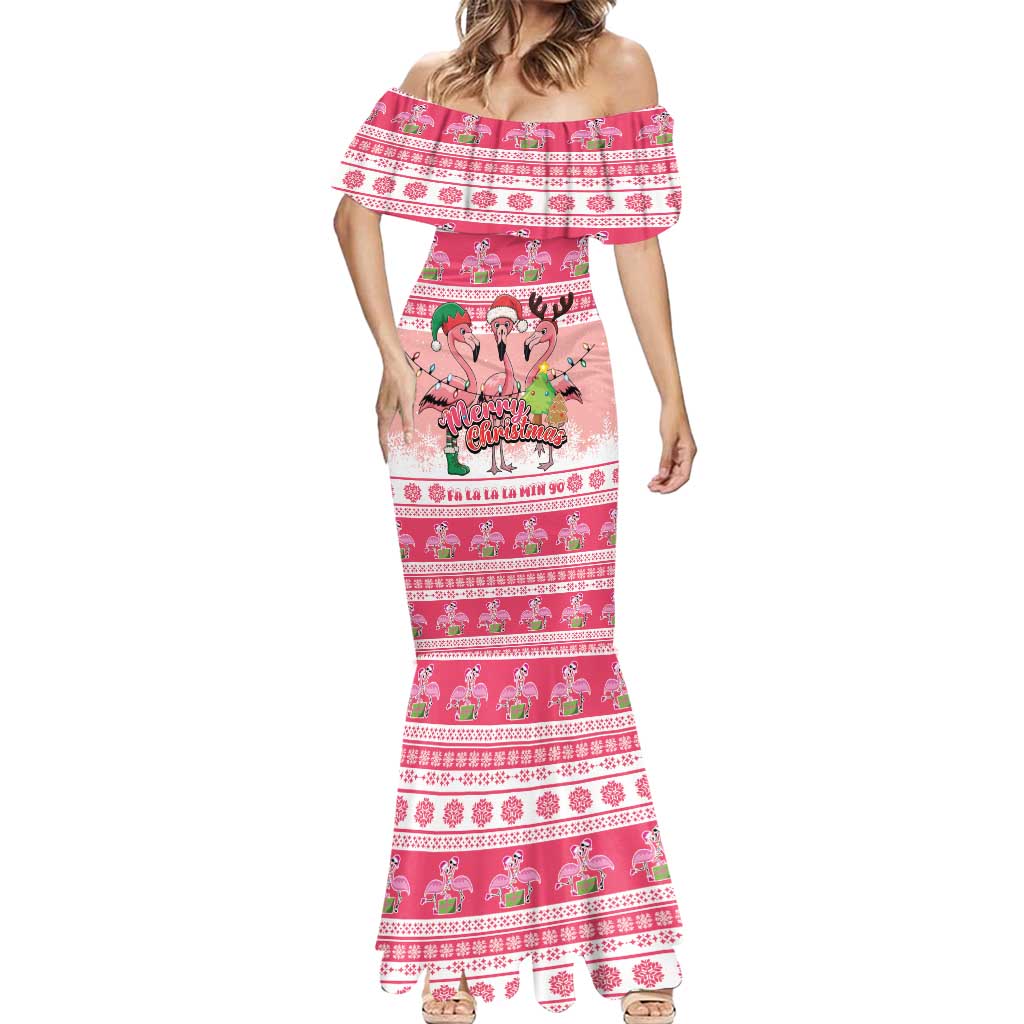 Flamingo Pink Christmas Mermaid Dress Fa La La La Min Go - Wonder Print Shop