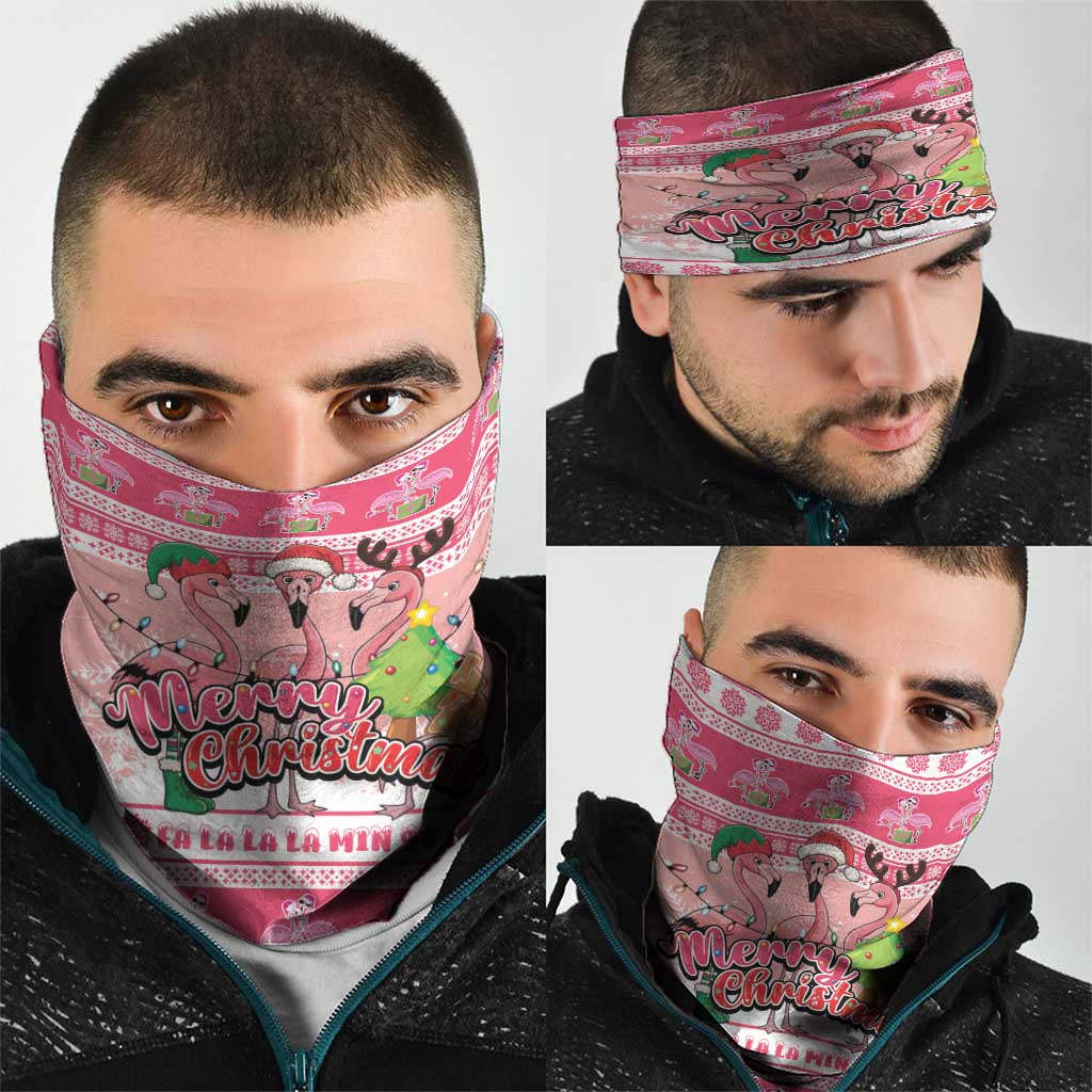 Flamingo Pink Christmas Neck Gaiter Fa La La La Min Go - Wonder Print Shop