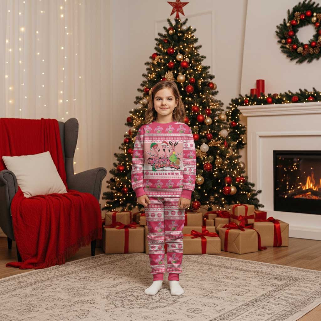 Flamingo Pink Christmas Pajama Set Fa La La La Min Go - Wonder Print Shop