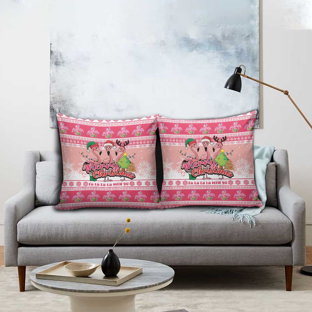 Flamingo Pink Christmas Pillow Cover Fa La La La Min Go - Wonder Print Shop