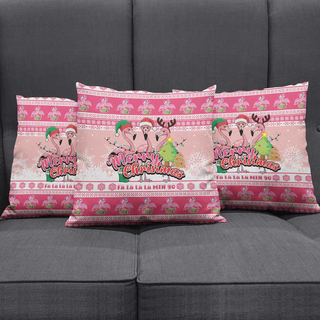 Flamingo Pink Christmas Pillow Cover Fa La La La Min Go - Wonder Print Shop