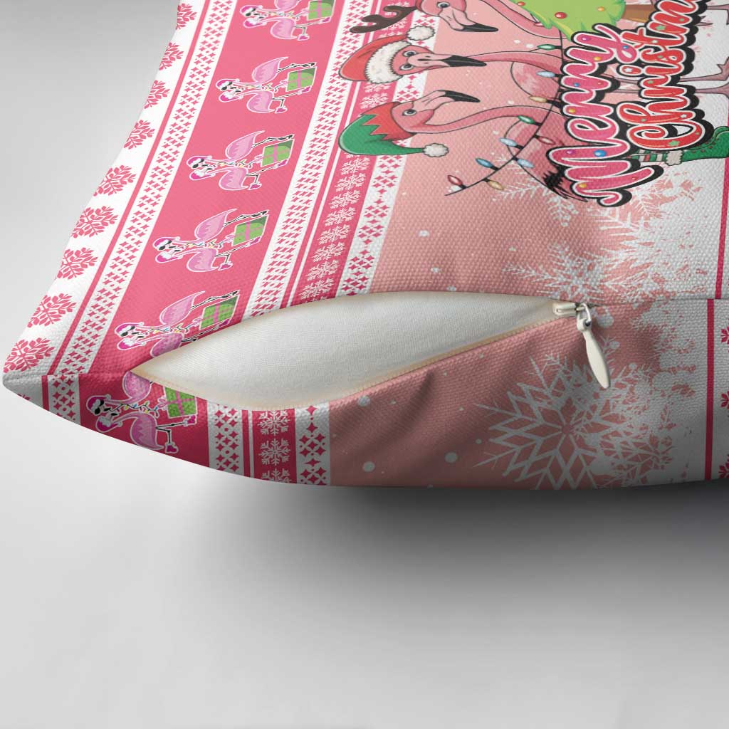 Flamingo Pink Christmas Pillow Cover Fa La La La Min Go - Wonder Print Shop