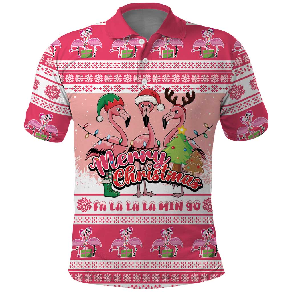 Flamingo Pink Christmas Polo Shirt Fa La La La Min Go - Wonder Print Shop