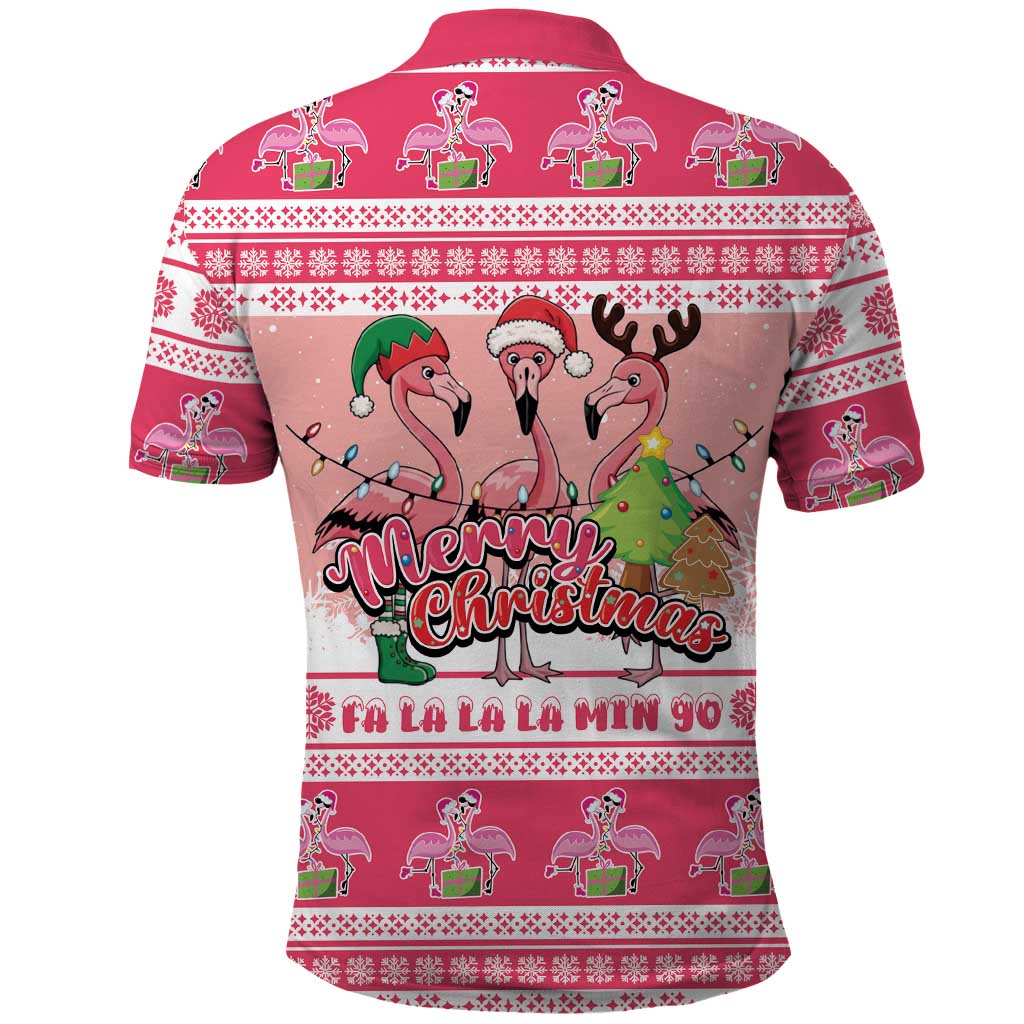 Flamingo Pink Christmas Polo Shirt Fa La La La Min Go - Wonder Print Shop