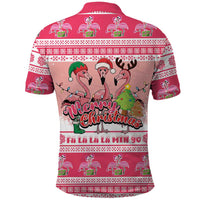 Flamingo Pink Christmas Polo Shirt Fa La La La Min Go - Wonder Print Shop