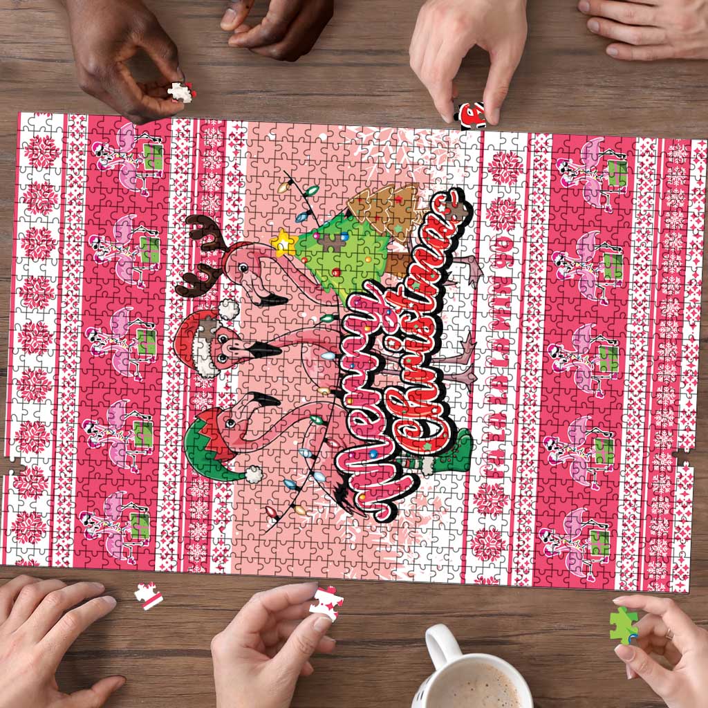 Flamingo Pink Christmas Puzzle Fa La La La Min Go - Wonder Print Shop