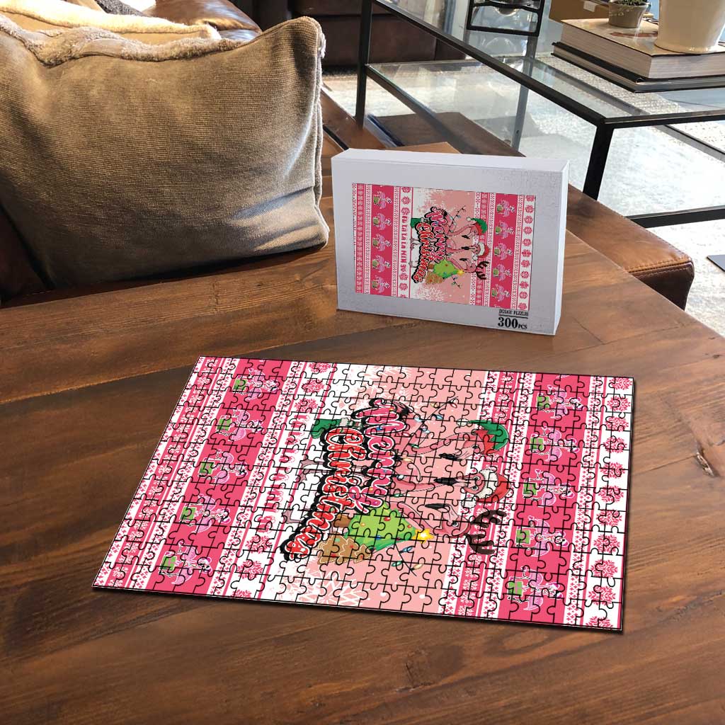 Flamingo Pink Christmas Puzzle Fa La La La Min Go - Wonder Print Shop