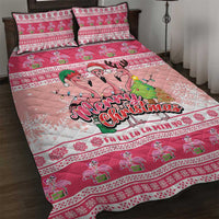 Flamingo Pink Christmas Quilt Bed Set Fa La La La Min Go - Wonder Print Shop