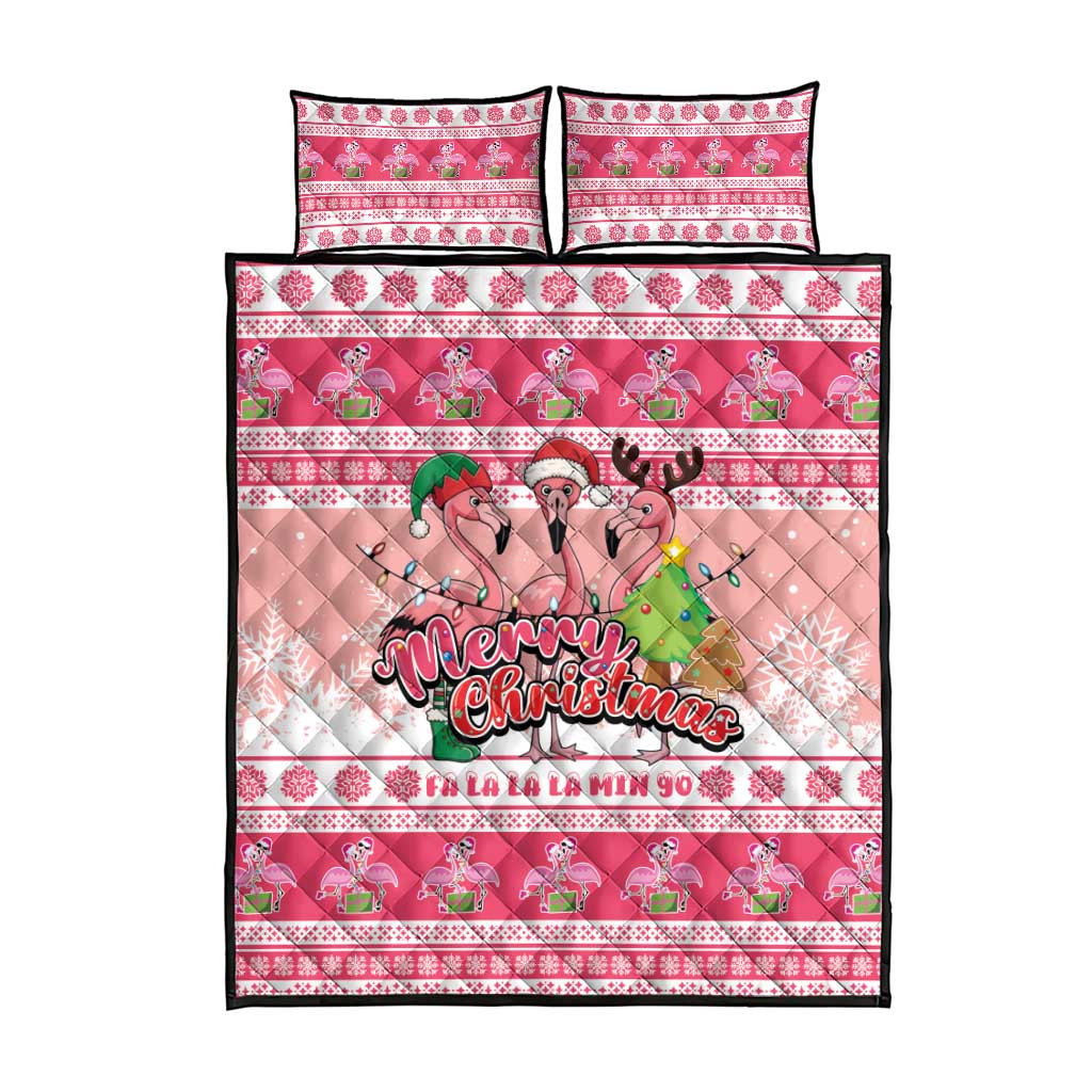 Flamingo Pink Christmas Quilt Bed Set Fa La La La Min Go - Wonder Print Shop