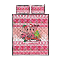 Flamingo Pink Christmas Quilt Bed Set Fa La La La Min Go - Wonder Print Shop