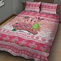 Flamingo Pink Christmas Quilt Bed Set Fa La La La Min Go - Wonder Print Shop