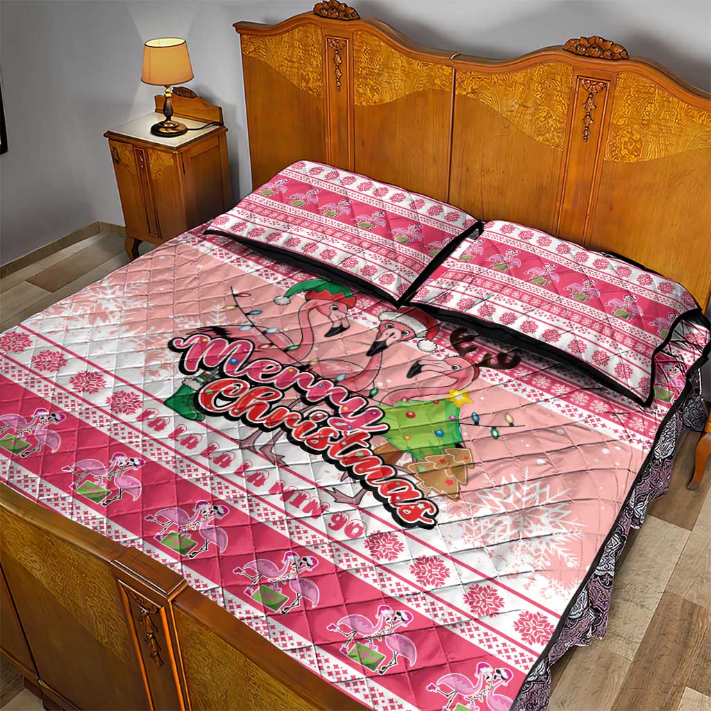 Flamingo Pink Christmas Quilt Bed Set Fa La La La Min Go - Wonder Print Shop