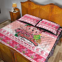 Flamingo Pink Christmas Quilt Bed Set Fa La La La Min Go - Wonder Print Shop