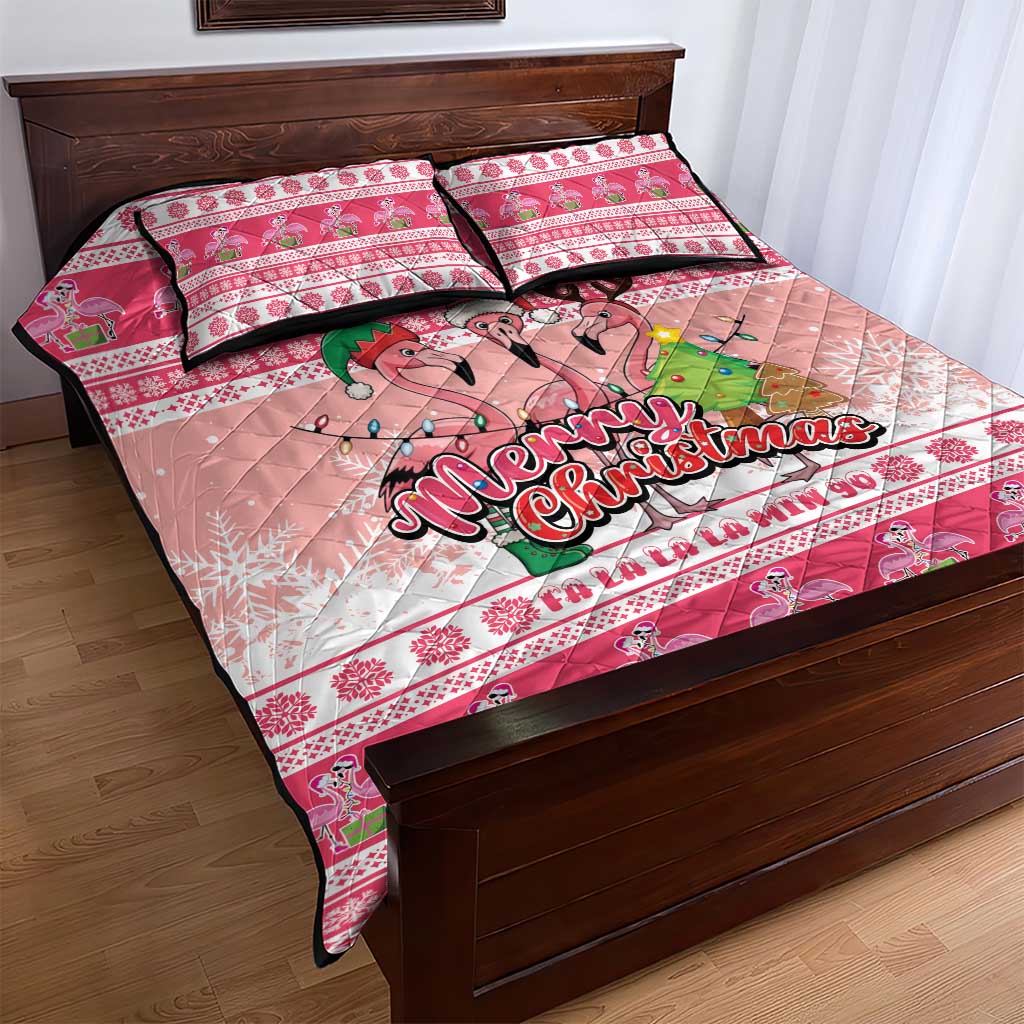 Flamingo Pink Christmas Quilt Bed Set Fa La La La Min Go - Wonder Print Shop