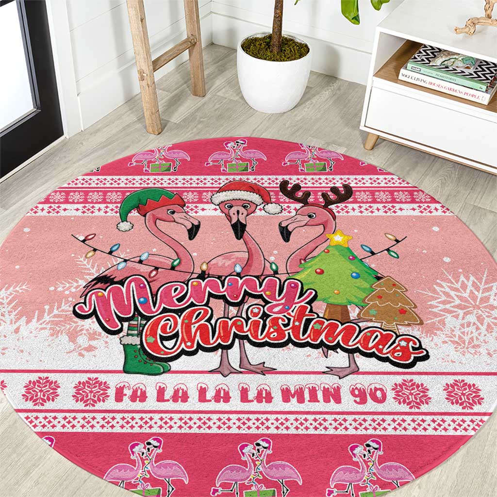Flamingo Pink Christmas Round Carpet Fa La La La Min Go - Wonder Print Shop