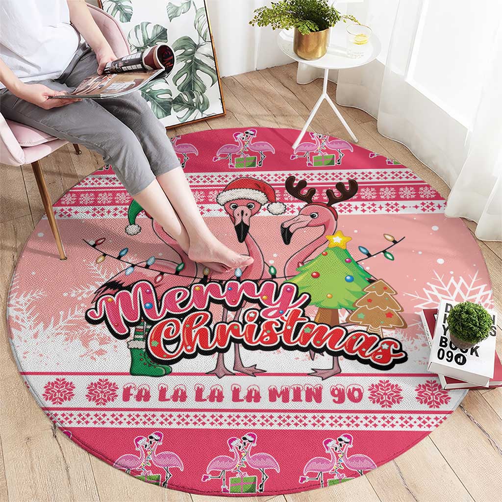 Flamingo Pink Christmas Round Carpet Fa La La La Min Go - Wonder Print Shop