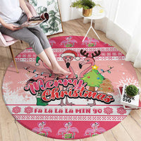 Flamingo Pink Christmas Round Carpet Fa La La La Min Go - Wonder Print Shop