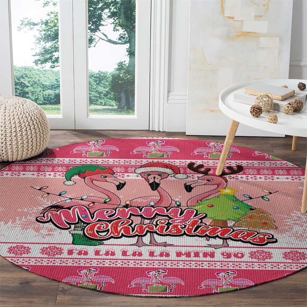 Flamingo Pink Christmas Round Carpet Fa La La La Min Go - Wonder Print Shop