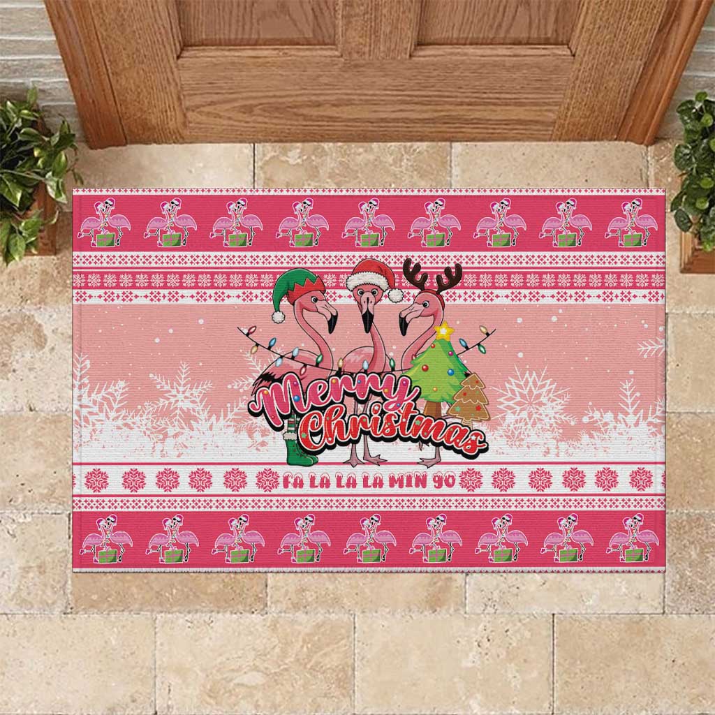 Flamingo Pink Christmas Rubber Doormat Fa La La La Min Go - Wonder Print Shop