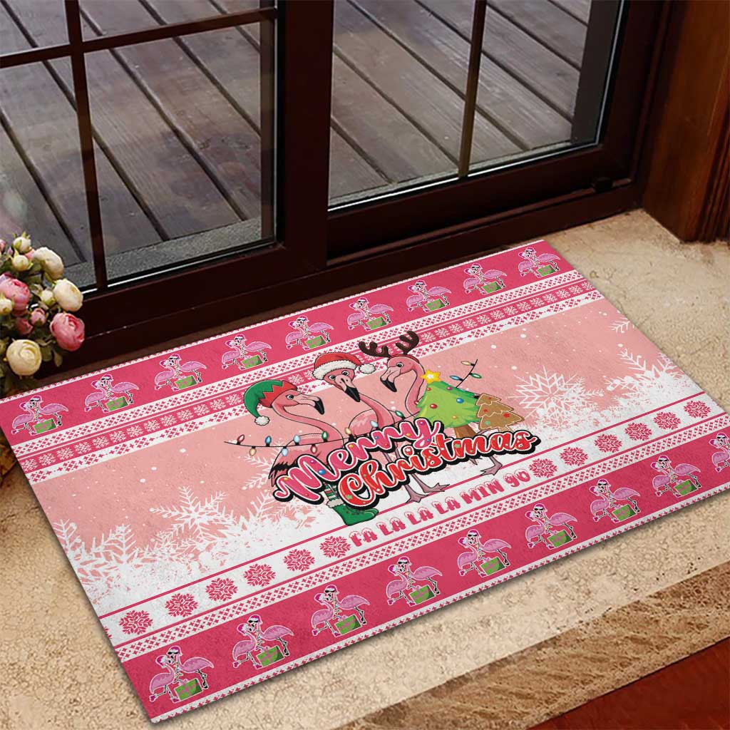 Flamingo Pink Christmas Rubber Doormat Fa La La La Min Go - Wonder Print Shop