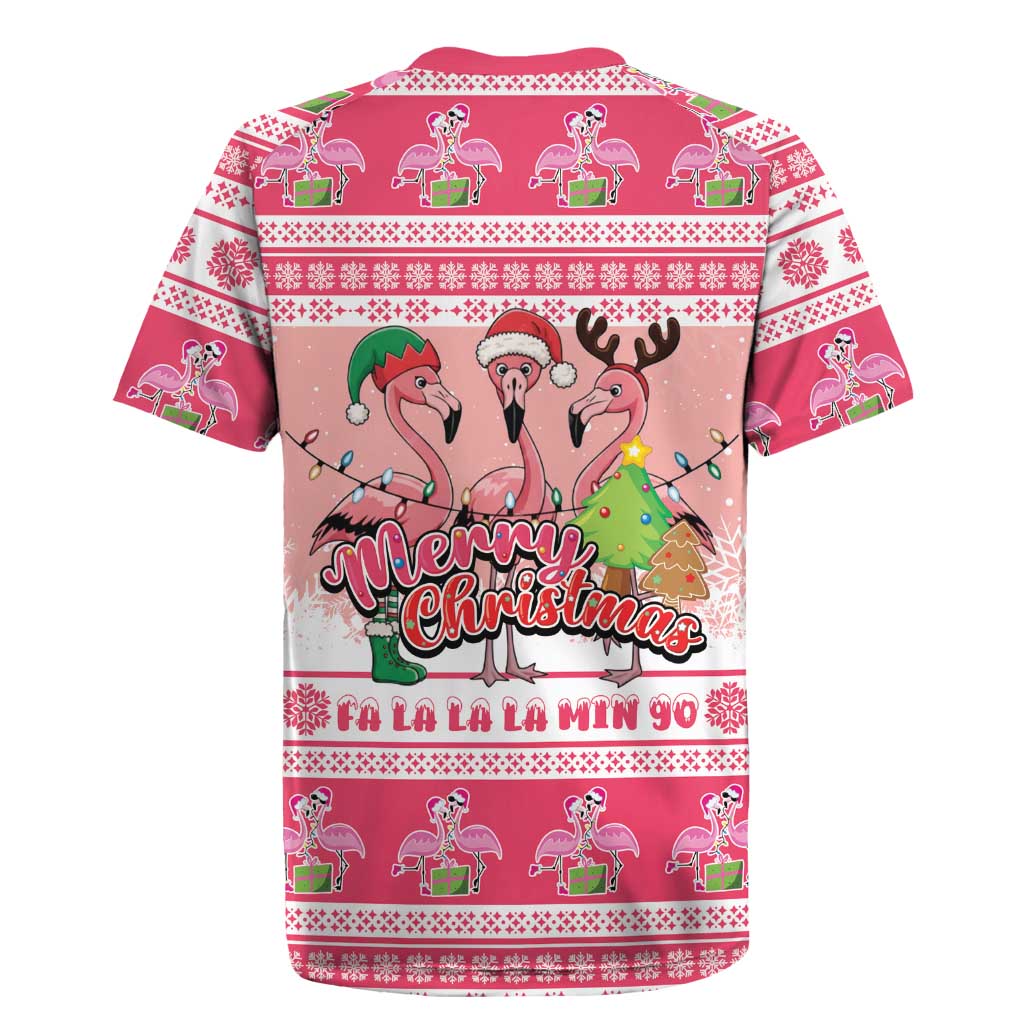 Flamingo Pink Christmas Rugby Jersey Fa La La La Min Go - Wonder Print Shop