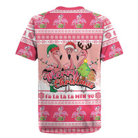 Flamingo Pink Christmas Rugby Jersey Fa La La La Min Go - Wonder Print Shop