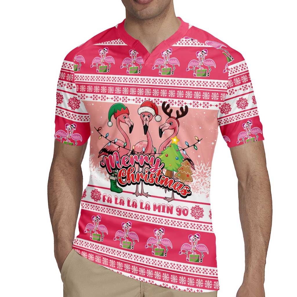 Flamingo Pink Christmas Rugby Jersey Fa La La La Min Go - Wonder Print Shop