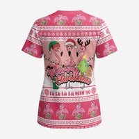 Flamingo Pink Christmas Scrub Top Fa La La La Min Go - Wonder Print Shop