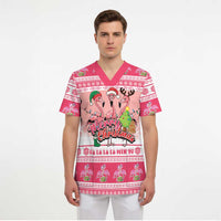 Flamingo Pink Christmas Scrub Top Fa La La La Min Go - Wonder Print Shop