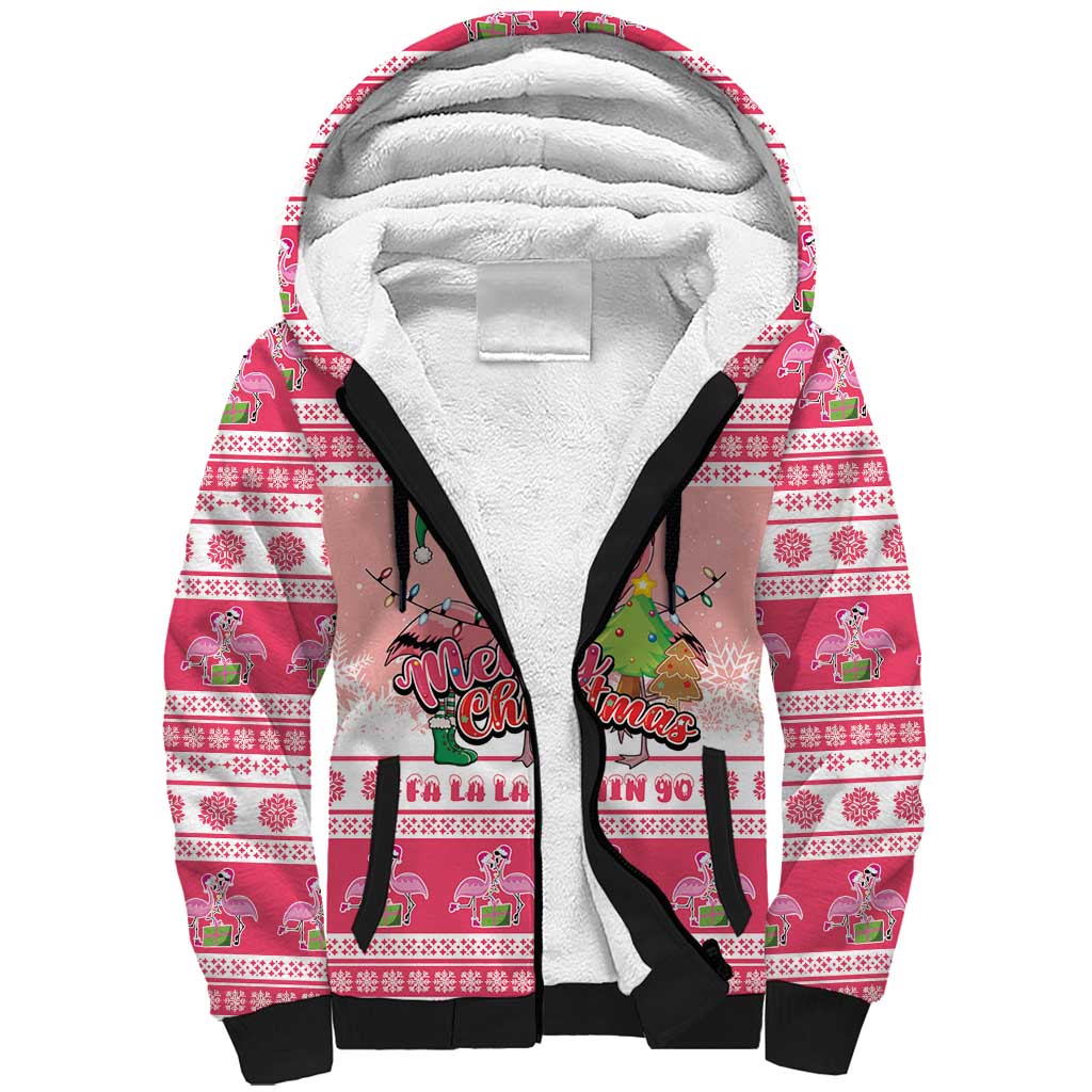 Flamingo Pink Christmas Sherpa Hoodie Fa La La La Min Go - Wonder Print Shop