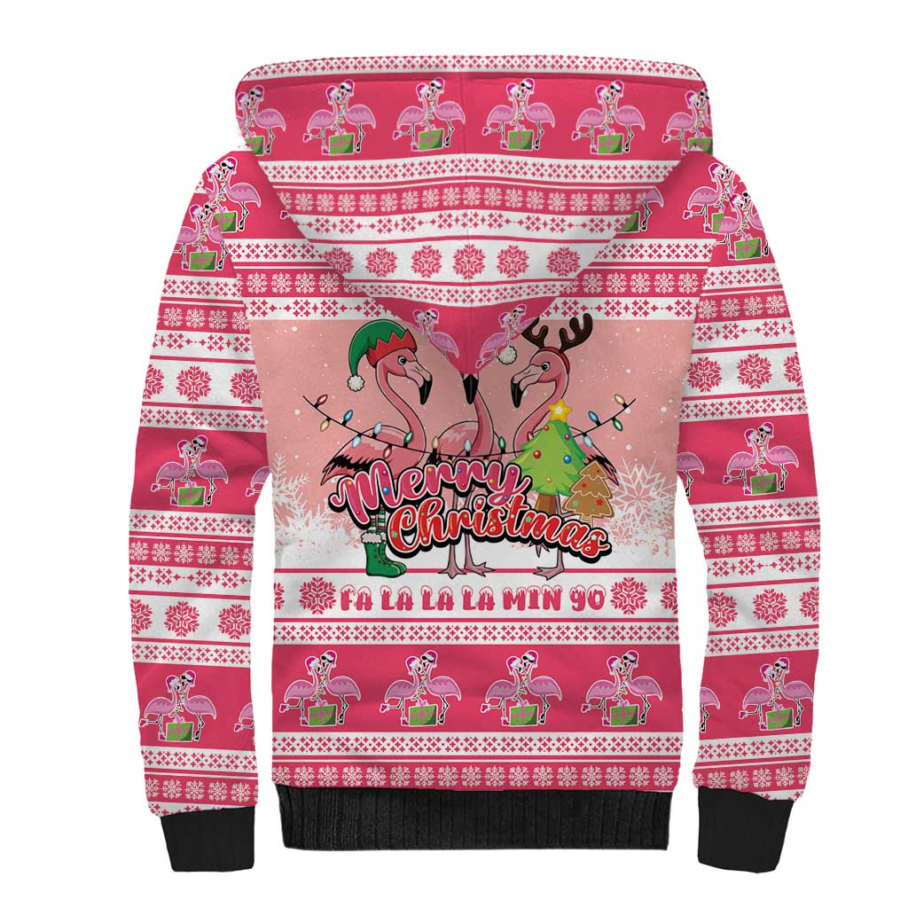 Flamingo Pink Christmas Sherpa Hoodie Fa La La La Min Go - Wonder Print Shop