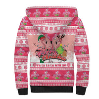 Flamingo Pink Christmas Sherpa Hoodie Fa La La La Min Go - Wonder Print Shop