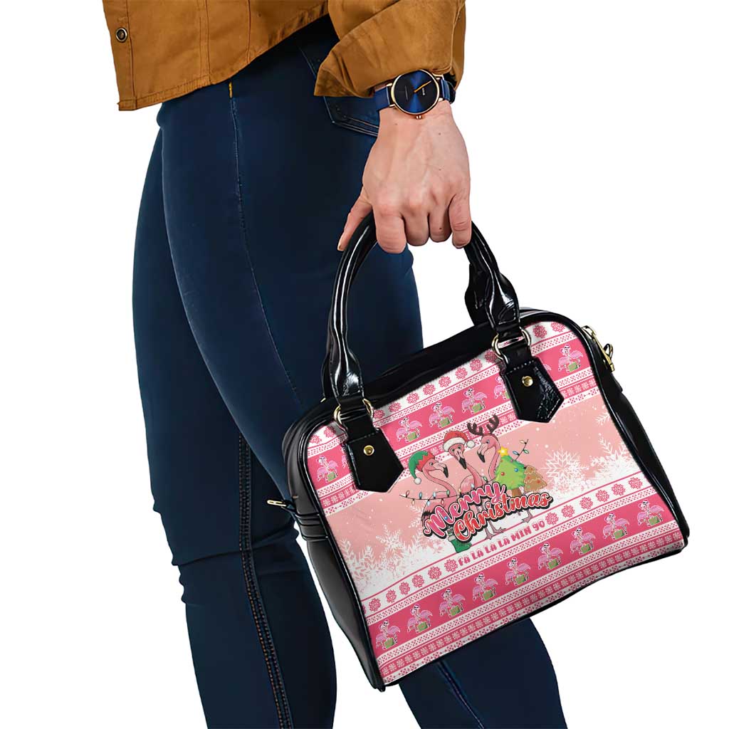 Flamingo Pink Christmas Shoulder Handbag Fa La La La Min Go - Wonder Print Shop
