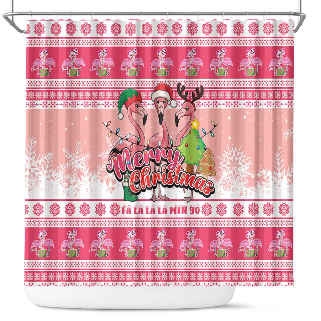 Flamingo Pink Christmas Shower Curtain Fa La La La Min Go - Wonder Print Shop