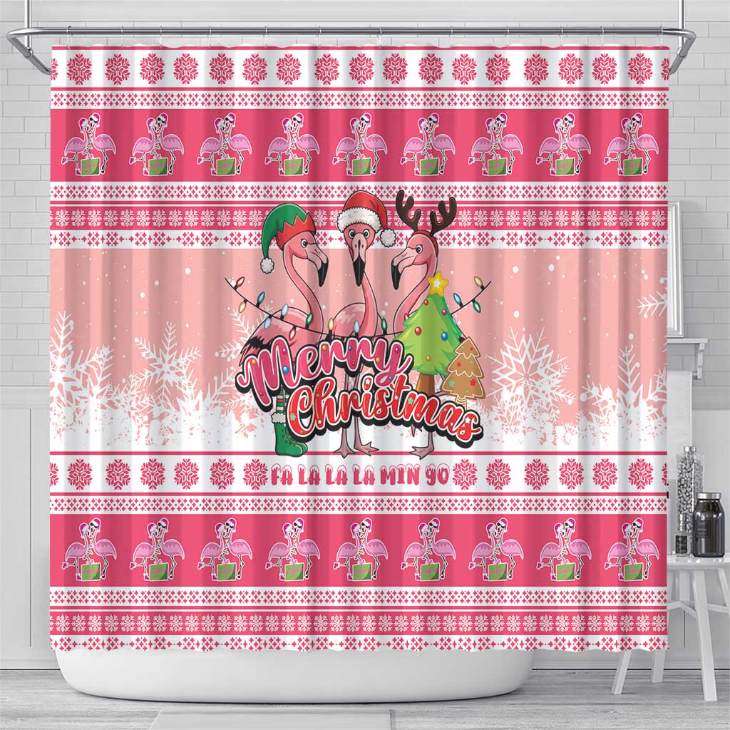 Flamingo Pink Christmas Shower Curtain Fa La La La Min Go - Wonder Print Shop