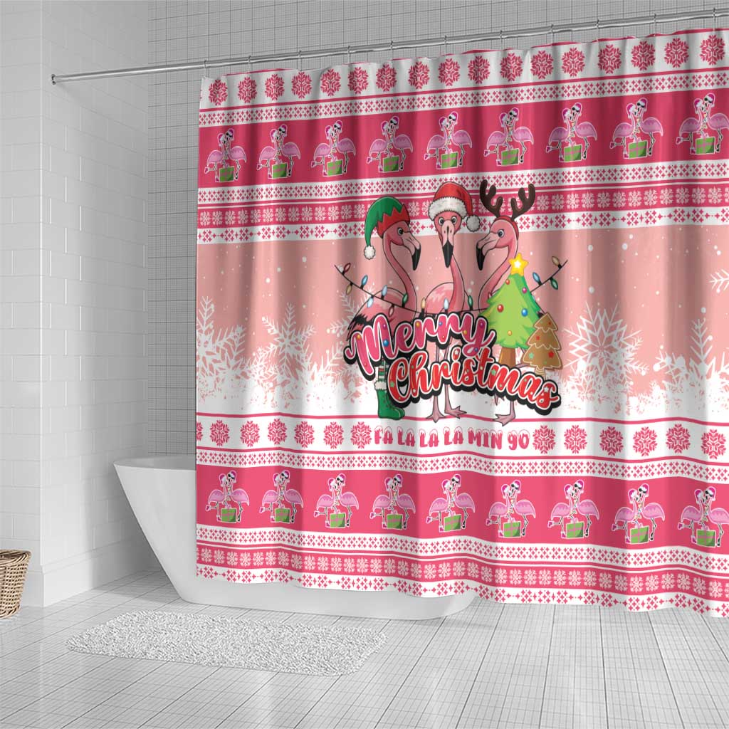 Flamingo Pink Christmas Shower Curtain Fa La La La Min Go - Wonder Print Shop