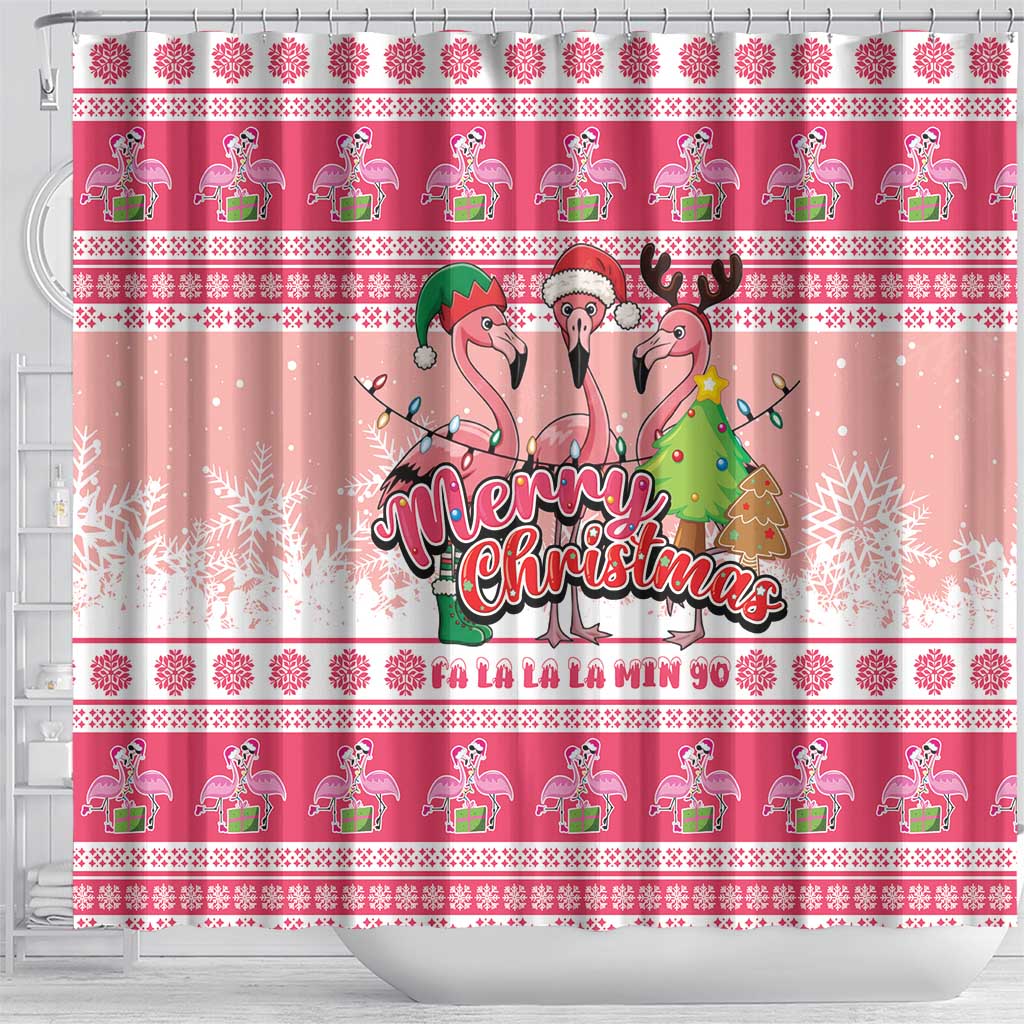 Flamingo Pink Christmas Shower Curtain Fa La La La Min Go - Wonder Print Shop