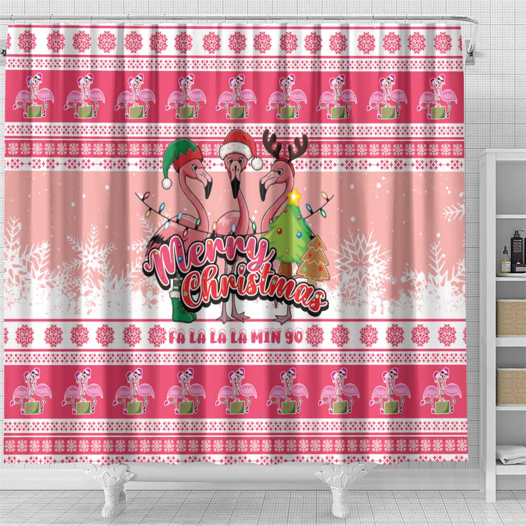 Flamingo Pink Christmas Shower Curtain Fa La La La Min Go - Wonder Print Shop