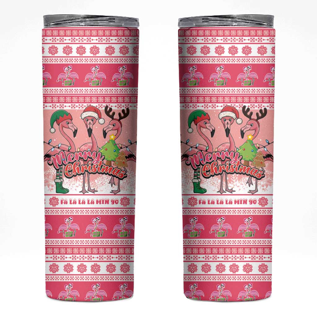 Flamingo Pink Christmas Skinny Tumbler Fa La La La Min Go - Wonder Print Shop