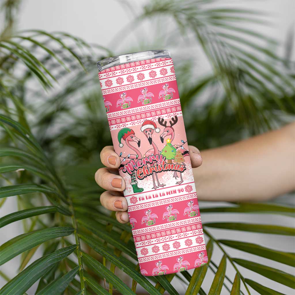 Flamingo Pink Christmas Skinny Tumbler Fa La La La Min Go - Wonder Print Shop