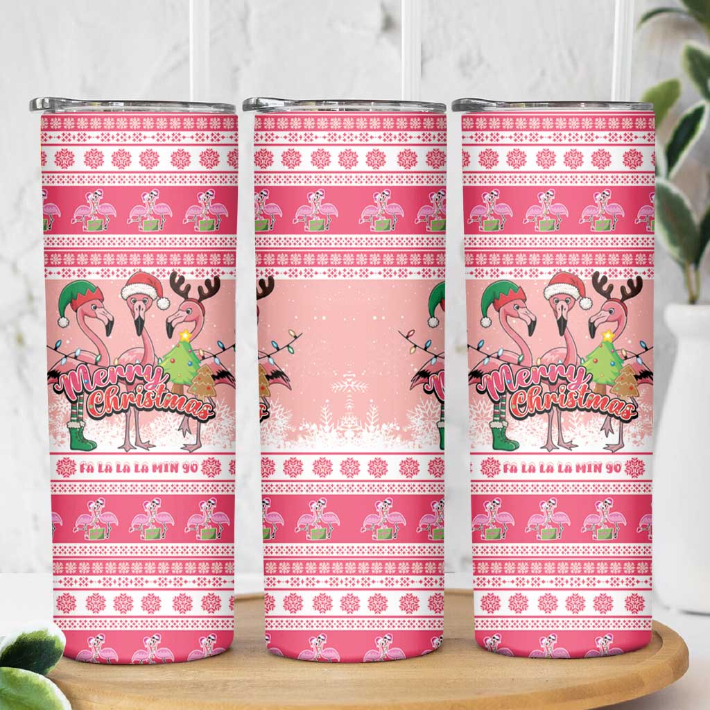 Flamingo Pink Christmas Skinny Tumbler Fa La La La Min Go - Wonder Print Shop