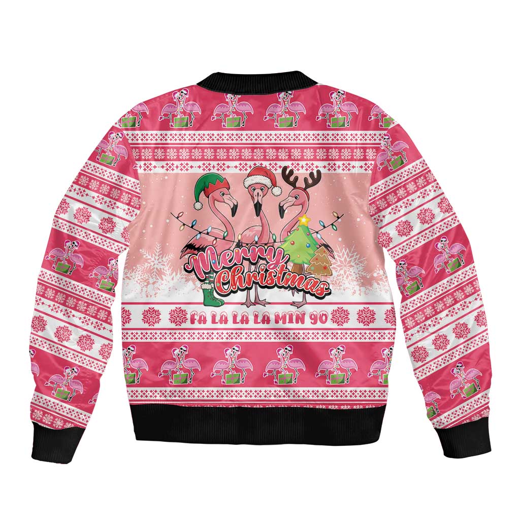 Flamingo Pink Christmas Sleeve Zip Bomber Jacket Fa La La La Min Go - Wonder Print Shop