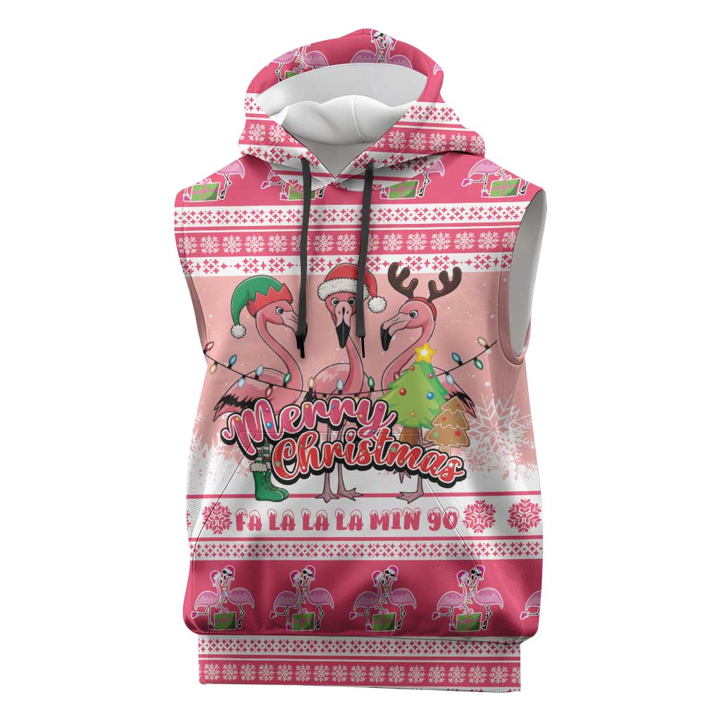 Flamingo Pink Christmas Sleeveless Hoodie Fa La La La Min Go - Wonder Print Shop