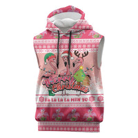 Flamingo Pink Christmas Sleeveless Hoodie Fa La La La Min Go - Wonder Print Shop