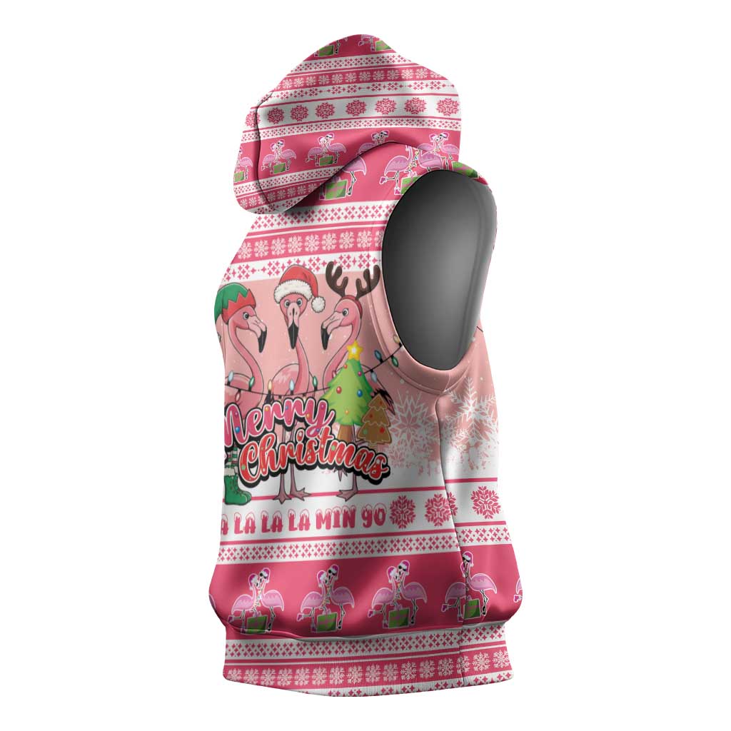 Flamingo Pink Christmas Sleeveless Hoodie Fa La La La Min Go - Wonder Print Shop