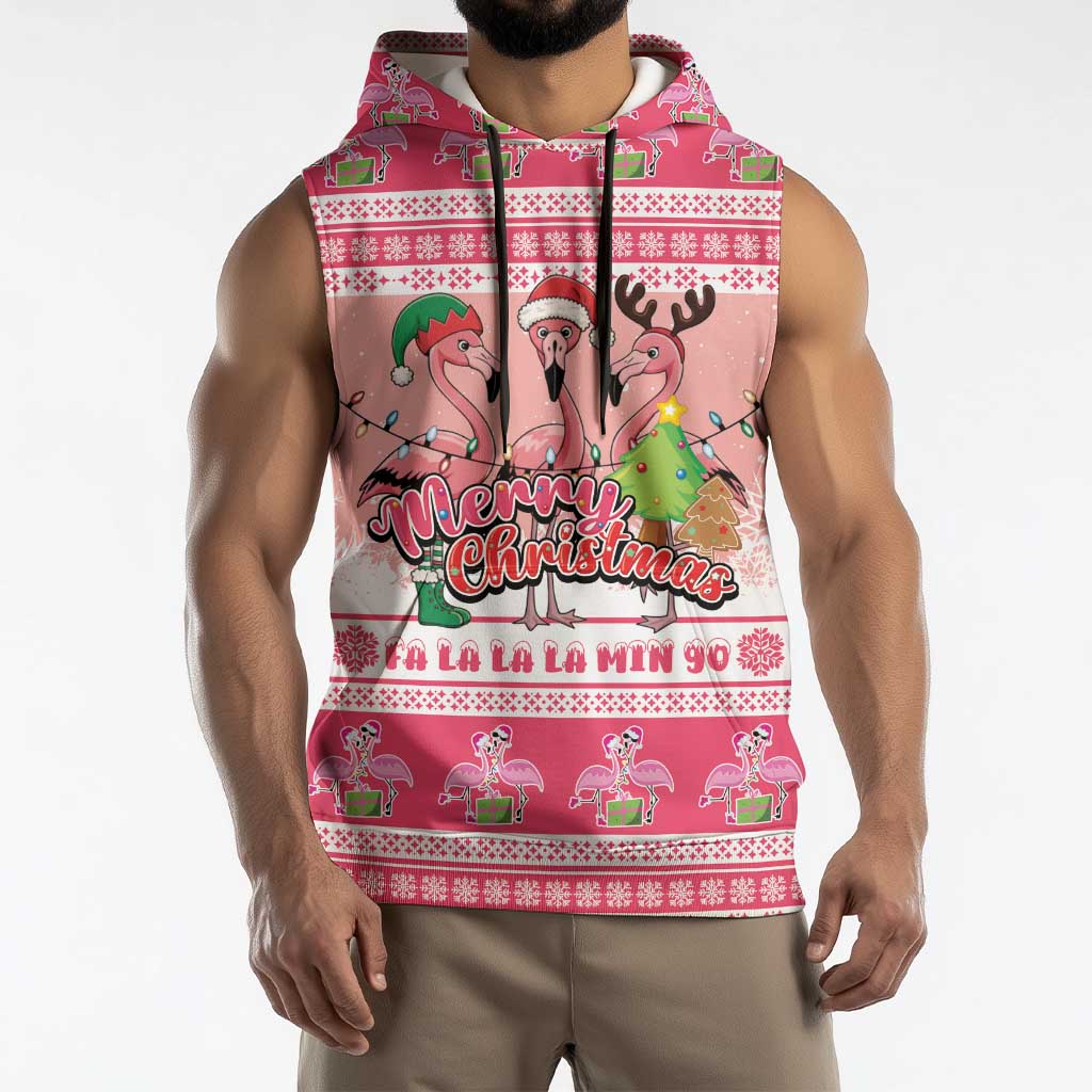 Flamingo Pink Christmas Sleeveless Hoodie Fa La La La Min Go - Wonder Print Shop